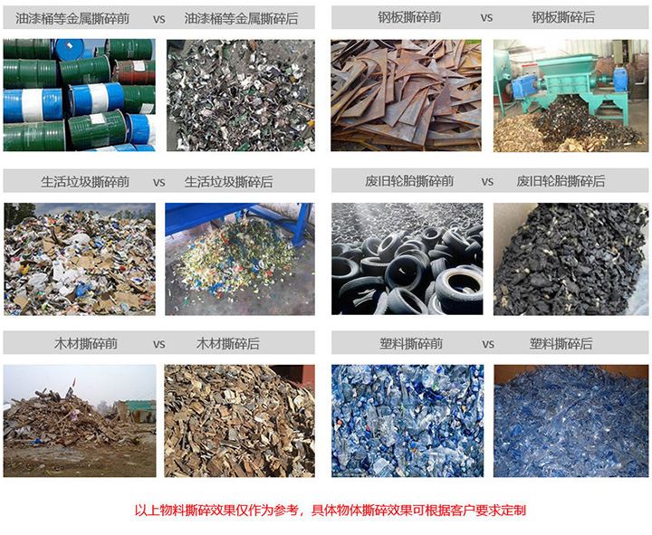 油漆桶撕碎機(jī)物料破碎前后對比